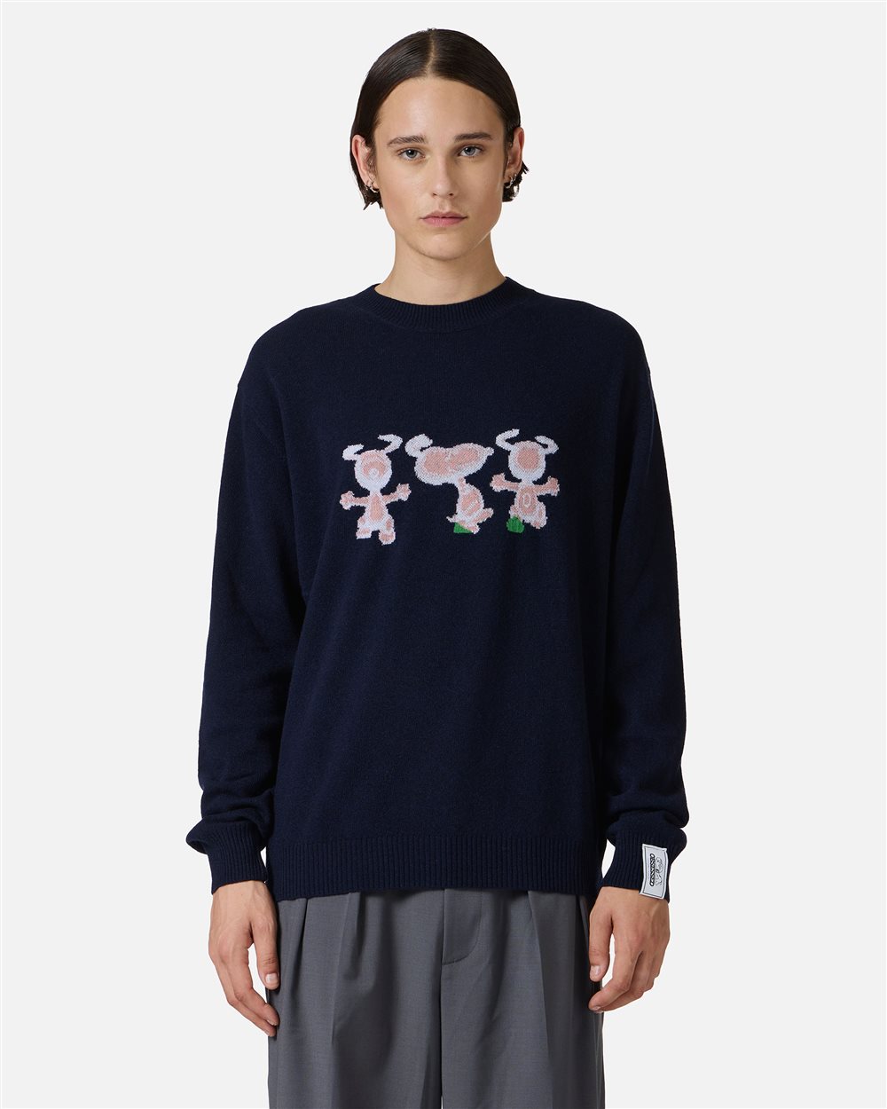 Crewneck sweater new regular fit in dark blue extrafine merino - Iceberg - Official Website