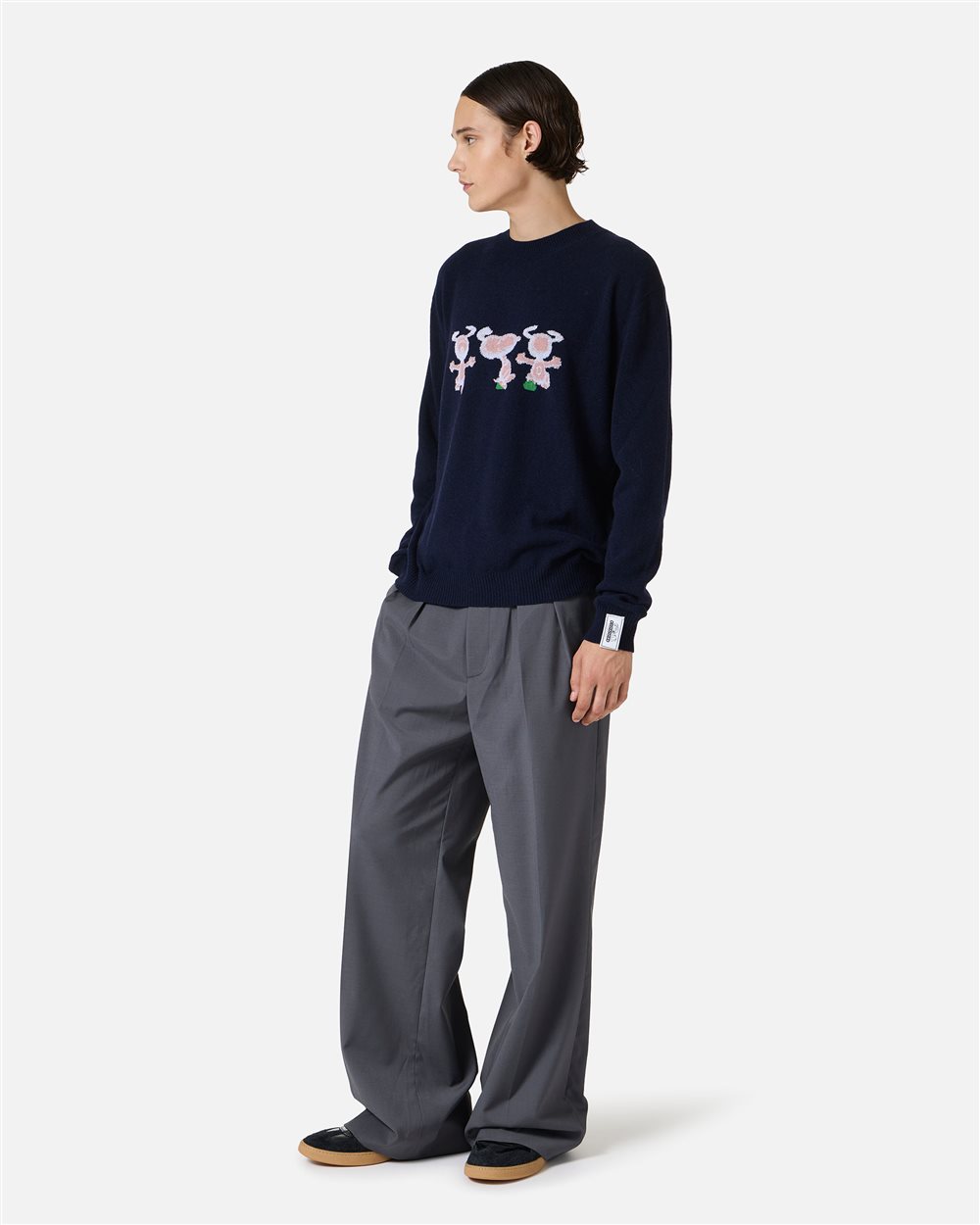 Crewneck sweater new regular fit in dark blue extrafine merino - Iceberg - Official Website