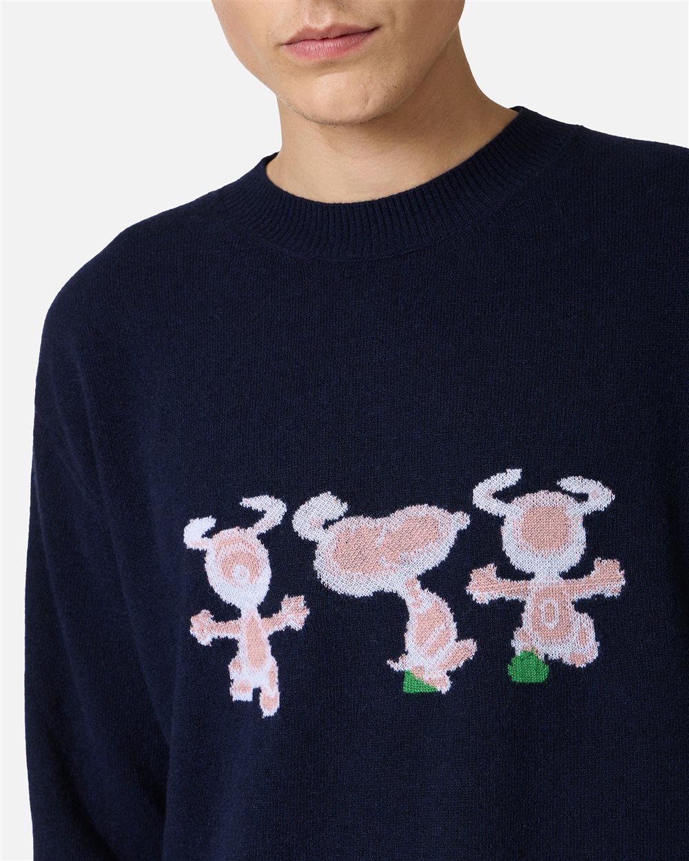 Crewneck sweater new regular fit in dark blue extrafine merino - Iceberg - Official Website