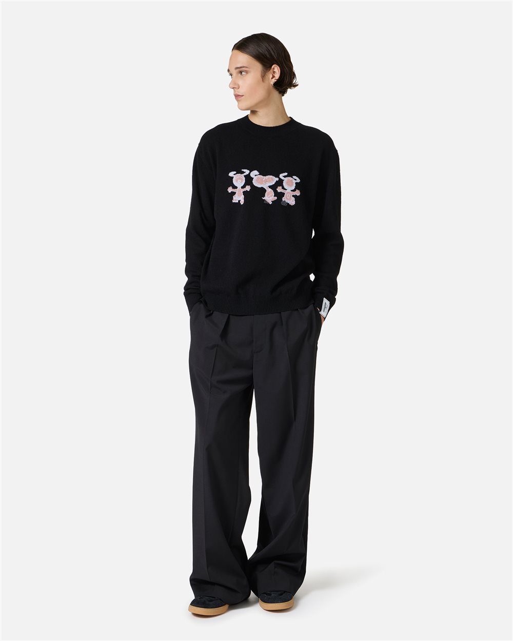 New regular fit crew neck sweater in black extra-fine merino - Iceberg - Official Website