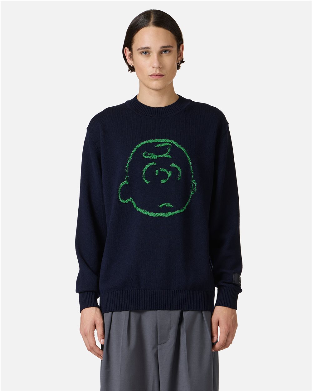 New regular fit crew neck sweater in classic blue extra-fine merino wool - Iceberg - Official Website