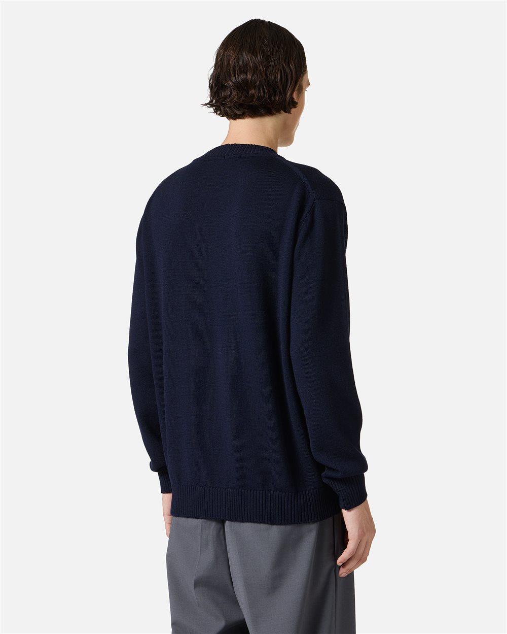 New regular fit crew neck sweater in classic blue extra-fine merino wool - Iceberg - Official Website