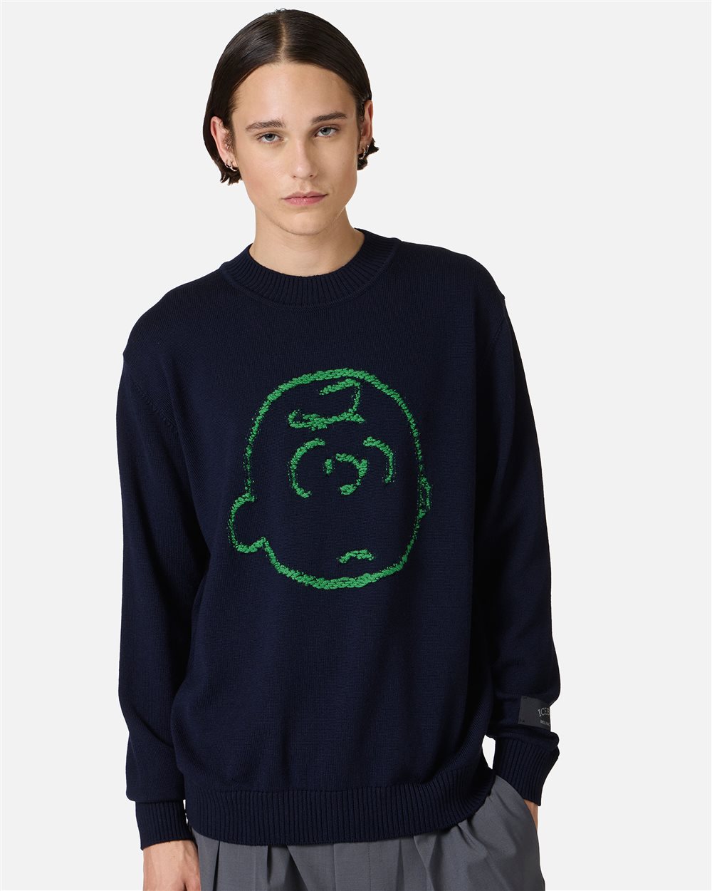 New regular fit crew neck sweater in classic blue extra-fine merino wool - Iceberg - Official Website