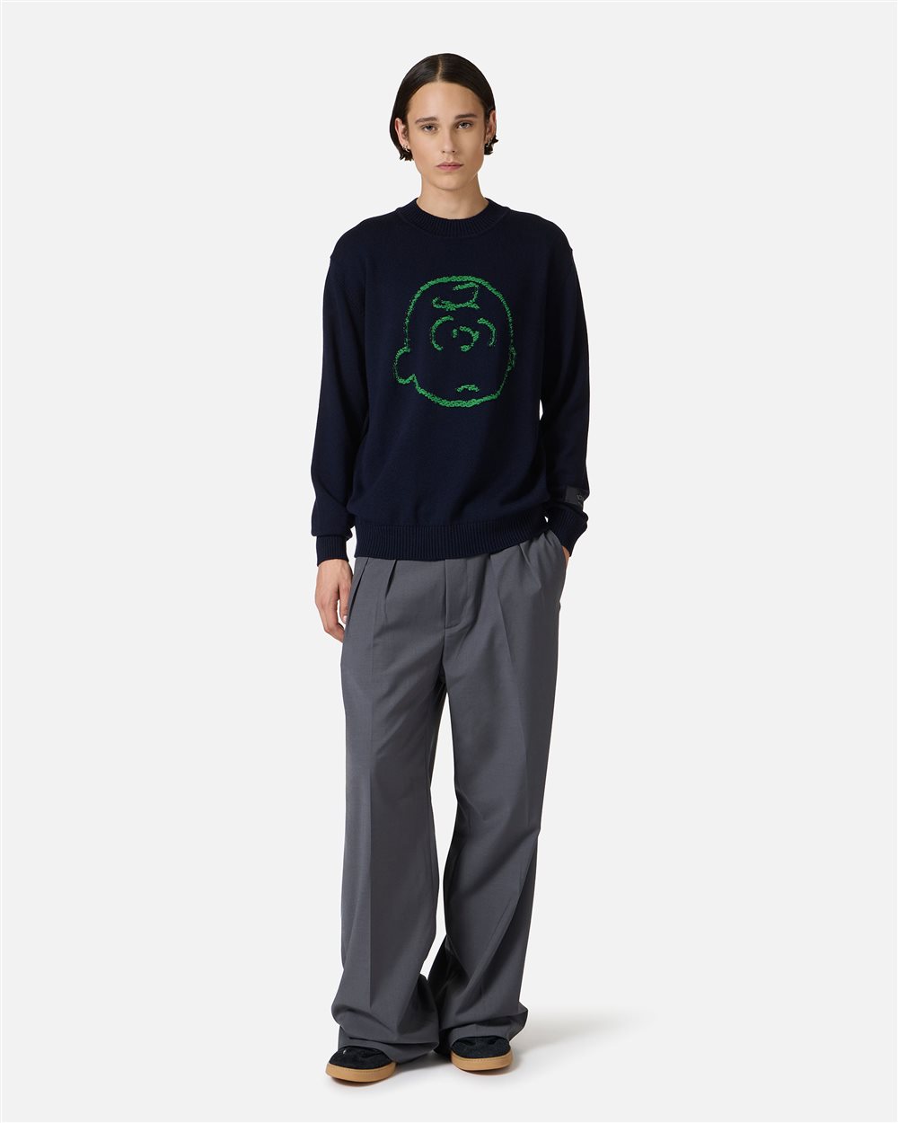 New regular fit crew neck sweater in classic blue extra-fine merino wool - Iceberg - Official Website