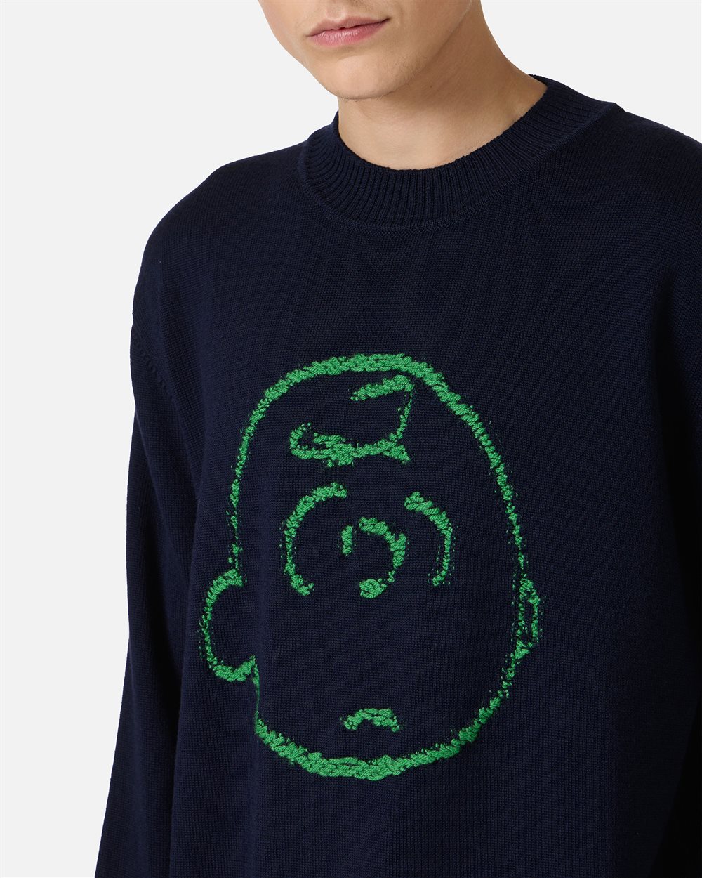 New regular fit crew neck sweater in classic blue extra-fine merino wool - Iceberg - Official Website