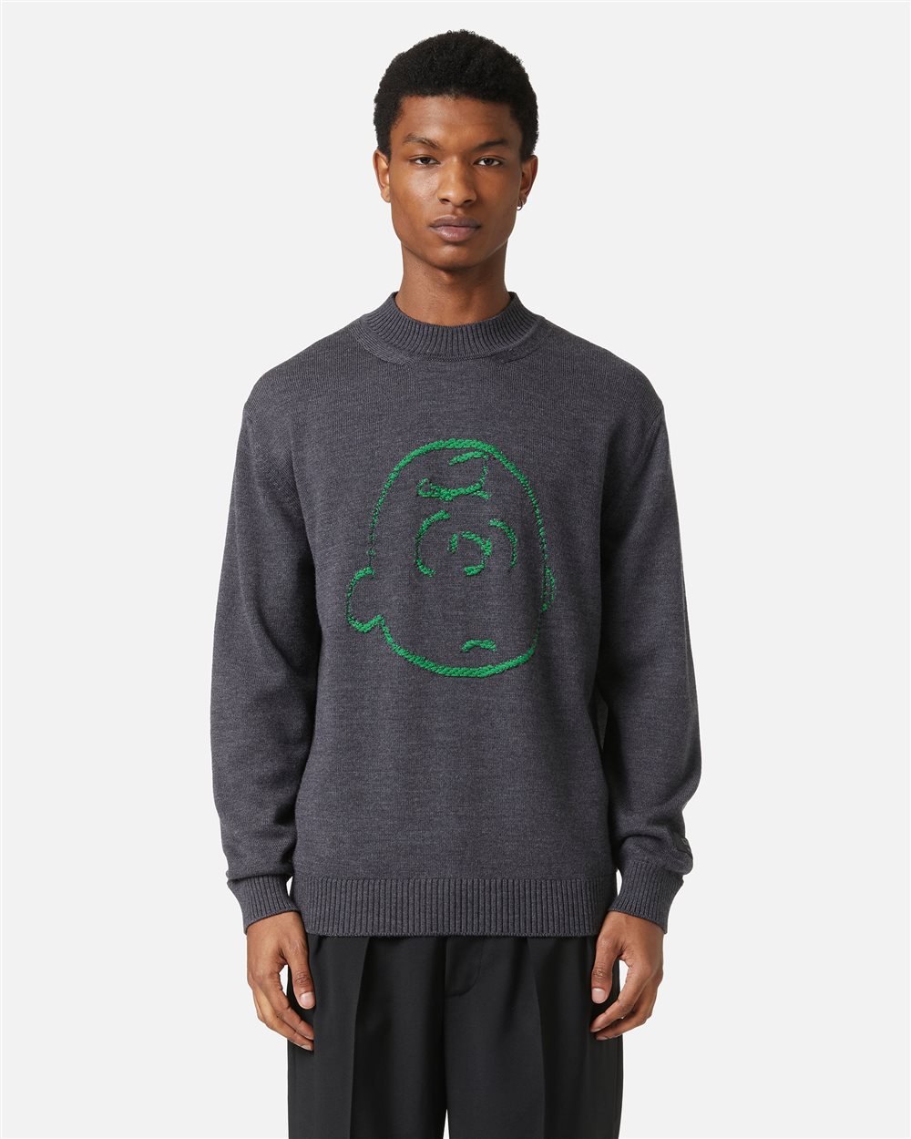 Crewneck sweater new regular fit in merino wool extrafine anthracite melange - Iceberg - Official Website