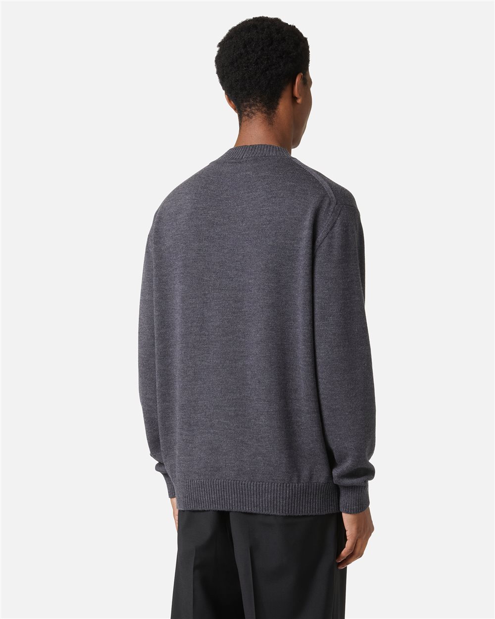 Crewneck sweater new regular fit in merino wool extrafine anthracite melange - Iceberg - Official Website