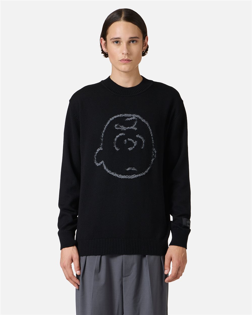 New regular fit crew neck sweater in black extra-fine merino wool - Iceberg - Official Website