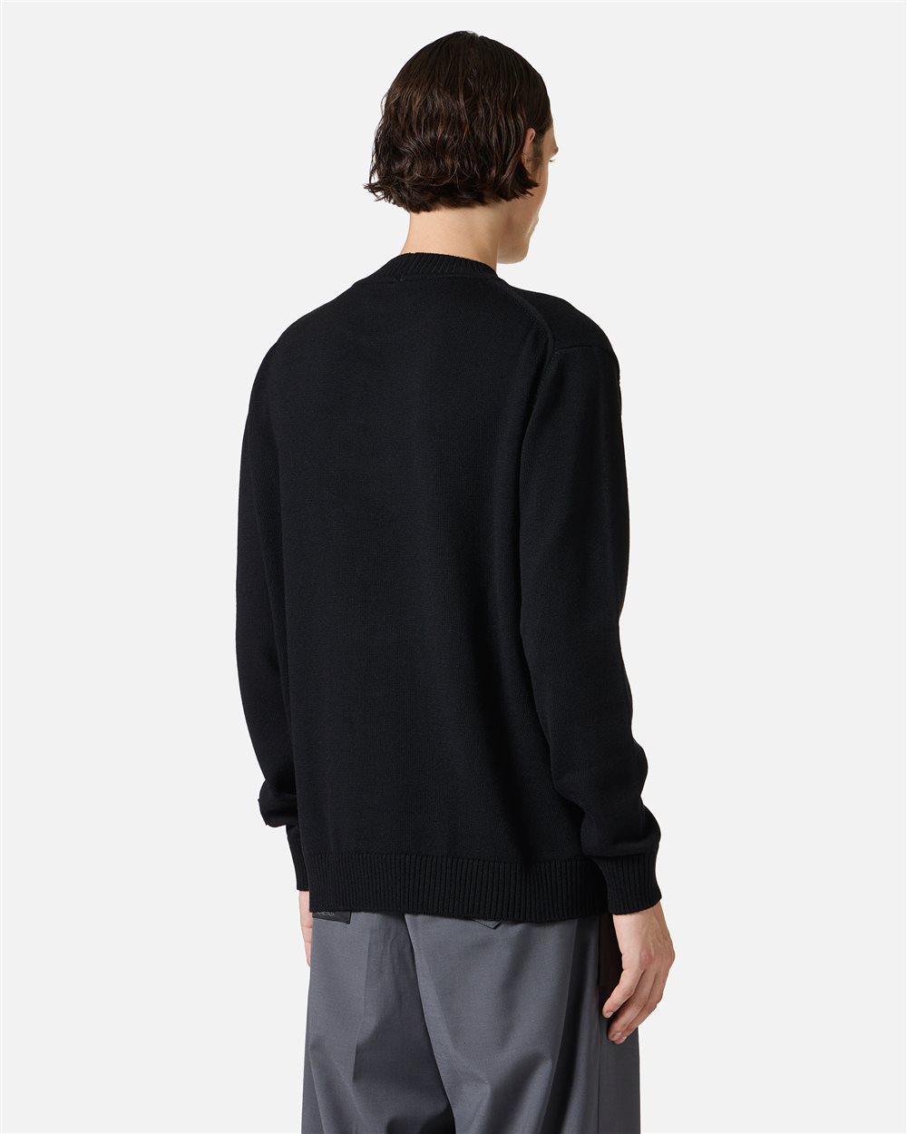 New regular fit crew neck sweater in black extra-fine merino wool - Iceberg - Official Website