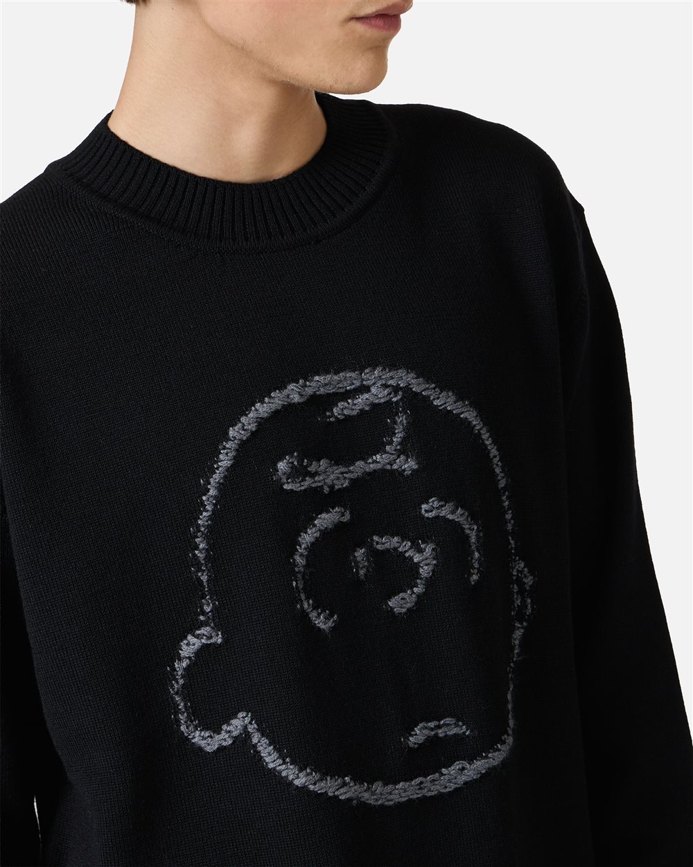 New regular fit crew neck sweater in black extra-fine merino wool - Iceberg - Official Website