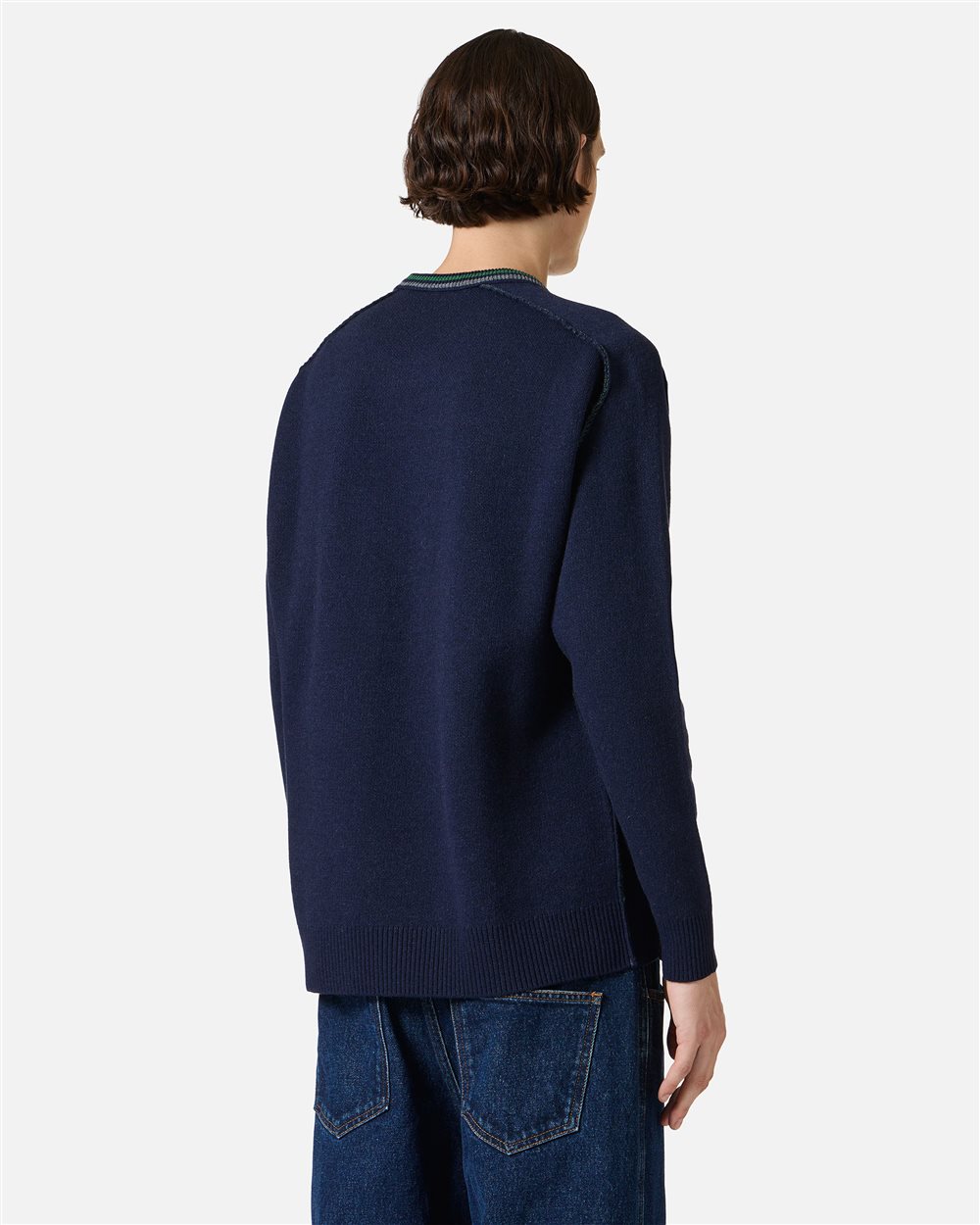 New regular fit crew neck sweater in classic blue extra-fine merino wool - Iceberg - Official Website