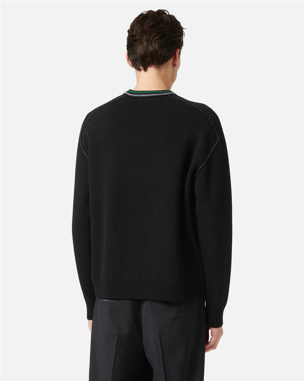 New regular fit crew neck sweater in black extra-fine merino - Iceberg - Official Website