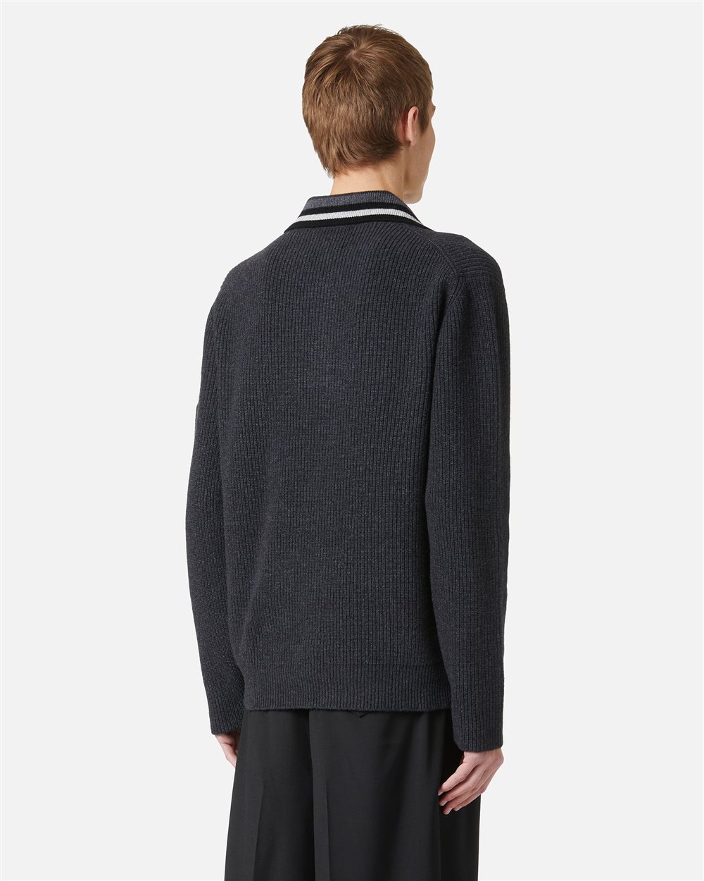 Grey melange wool and nylon polo with striped collar - Iceberg - Official Website