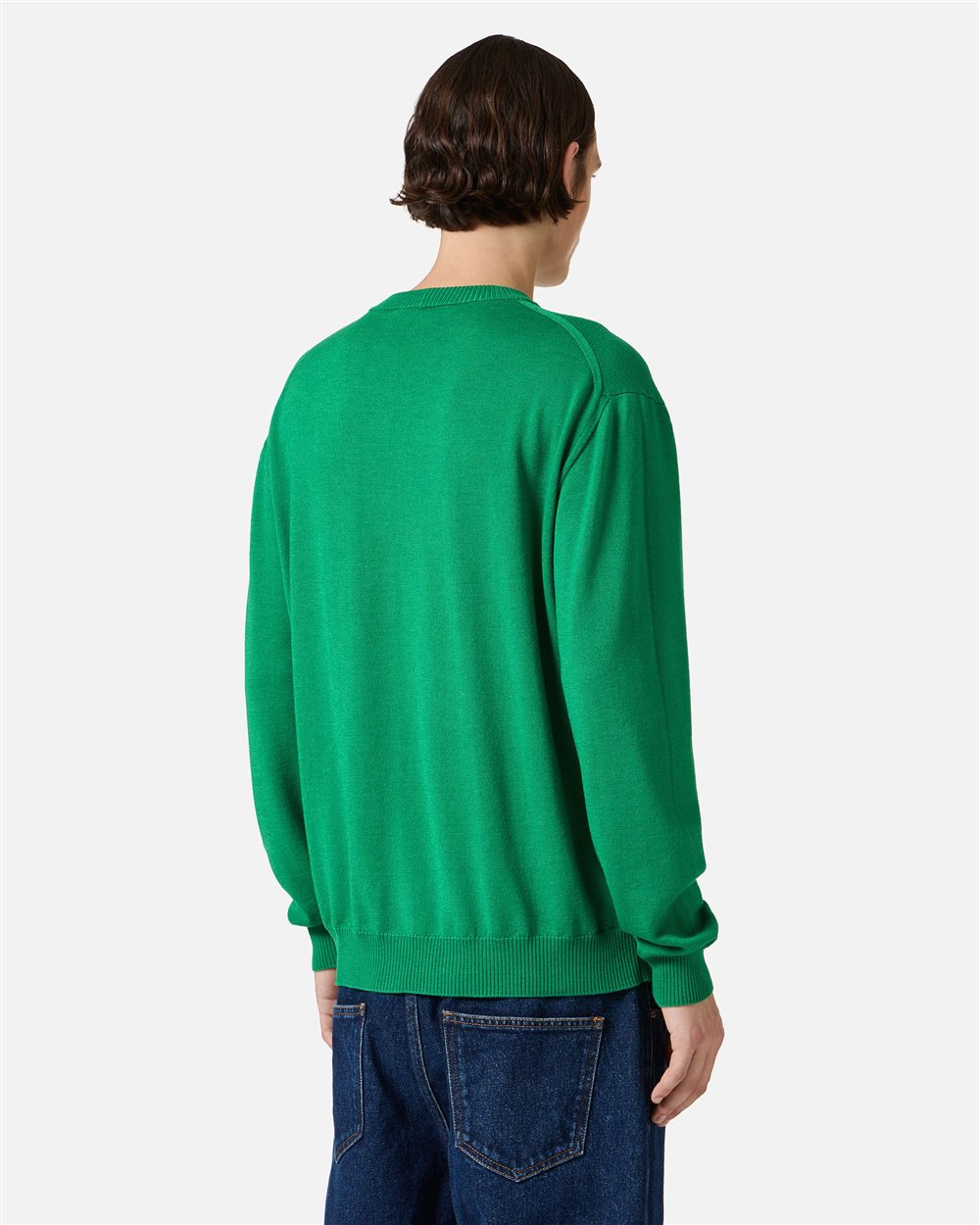 Lettuce green crewneck sweater in extrafine merino wool with cartoon inlay - Iceberg - Official Website