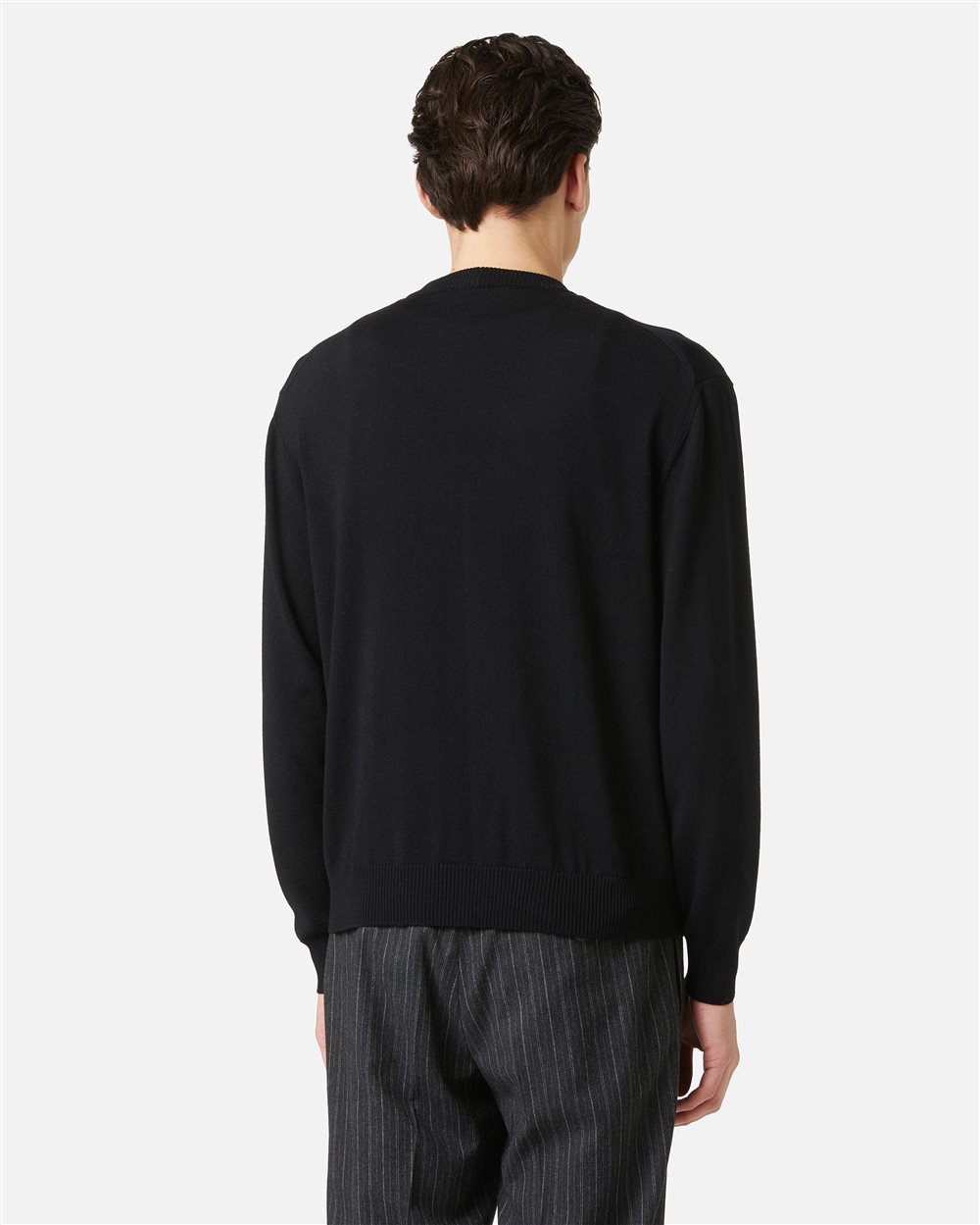 Maglia girocollo nera in extrafine merino wool con intarsio cartoon - Iceberg - Official Website