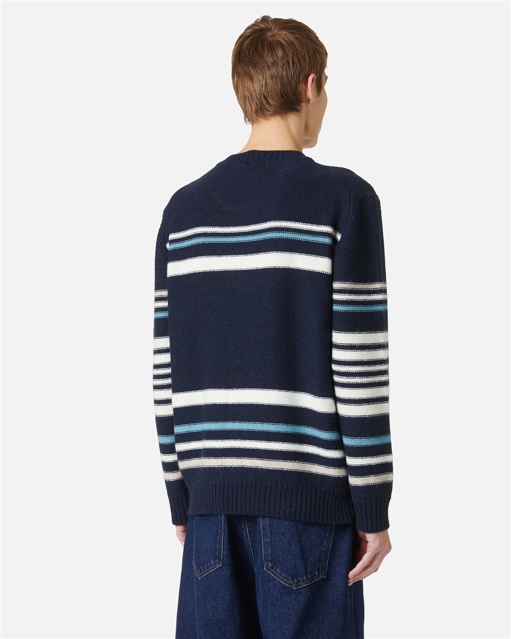 Dark blue crewneck sweater with stripes and inlaid Snoopy - Iceberg - Official Website