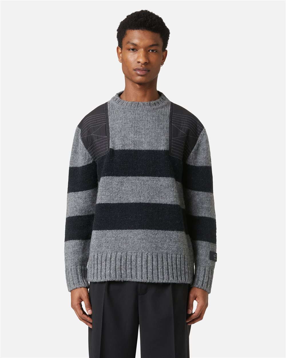 Striped polo in wool/alpaca in melange grey with tailored details - Iceberg - Official Website