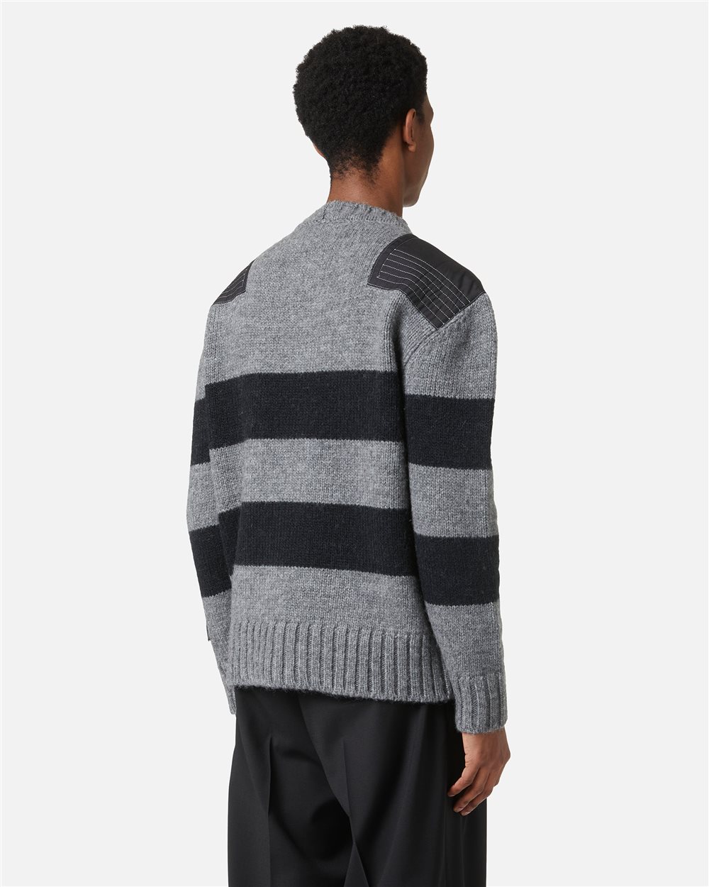 Striped polo in wool/alpaca in melange grey with tailored details - Iceberg - Official Website