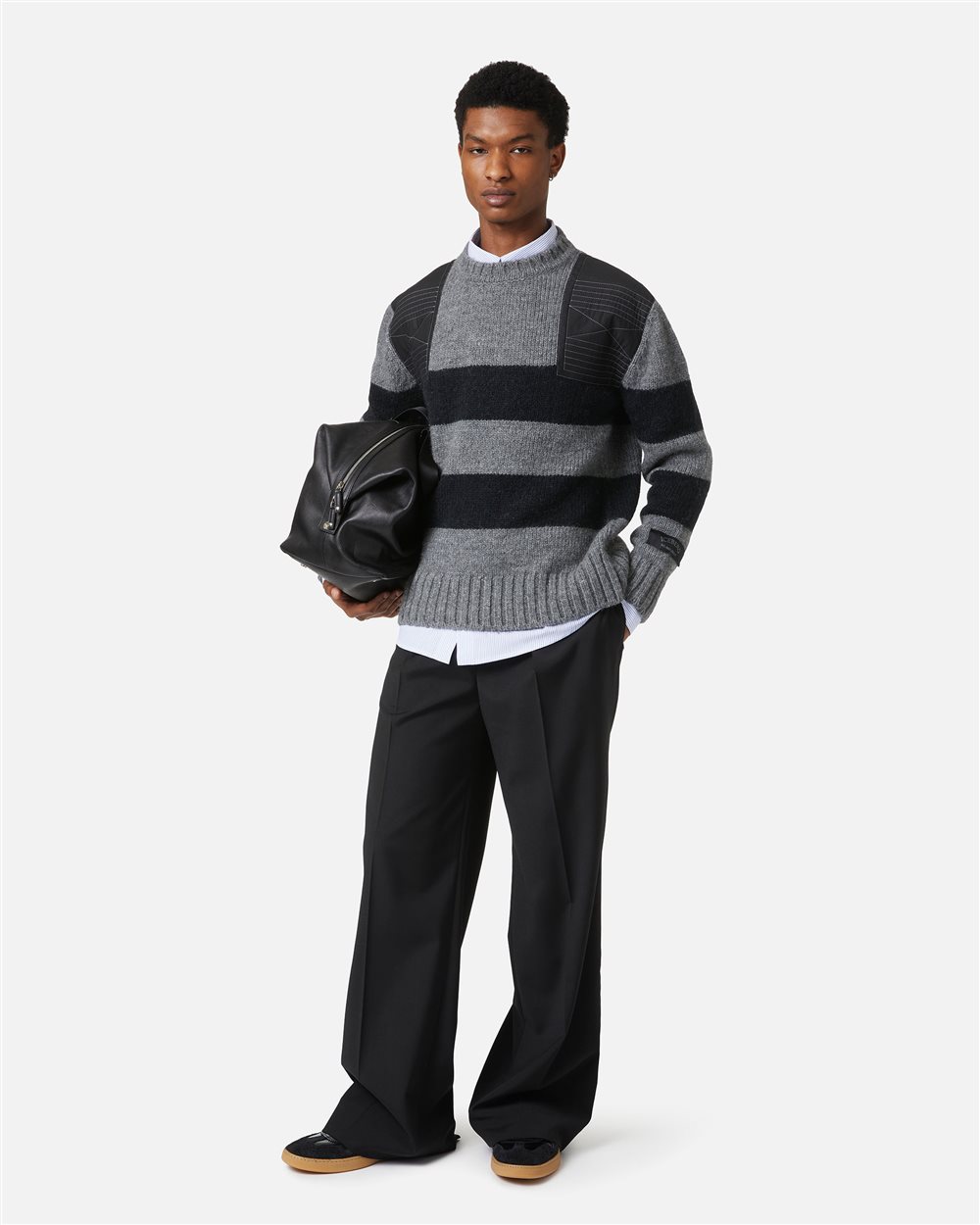 Striped polo in wool/alpaca in melange grey with tailored details - Iceberg - Official Website