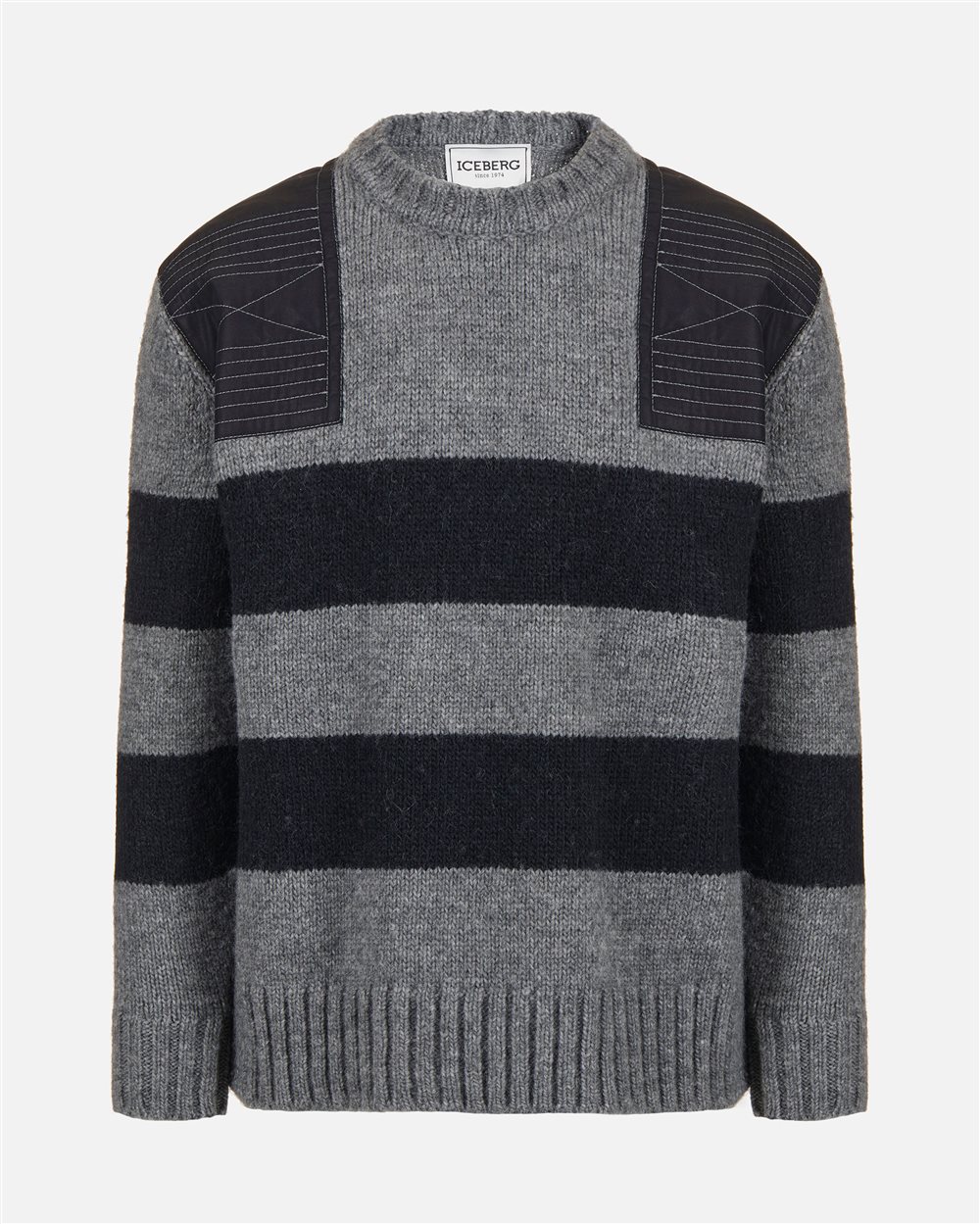 Striped polo in wool/alpaca in melange grey with tailored details - Iceberg - Official Website
