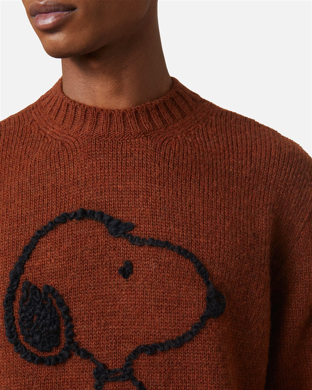 Burnt brown melange wool and alpaca crewneck sweater with embroidered details - Iceberg - Official Website