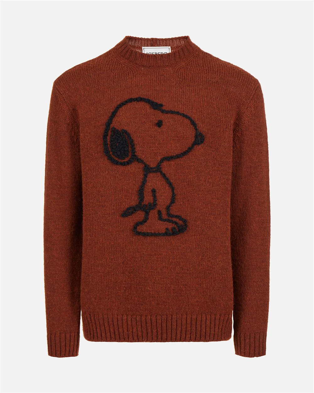 Burnt brown melange wool and alpaca crewneck sweater with embroidered details - Iceberg - Official Website