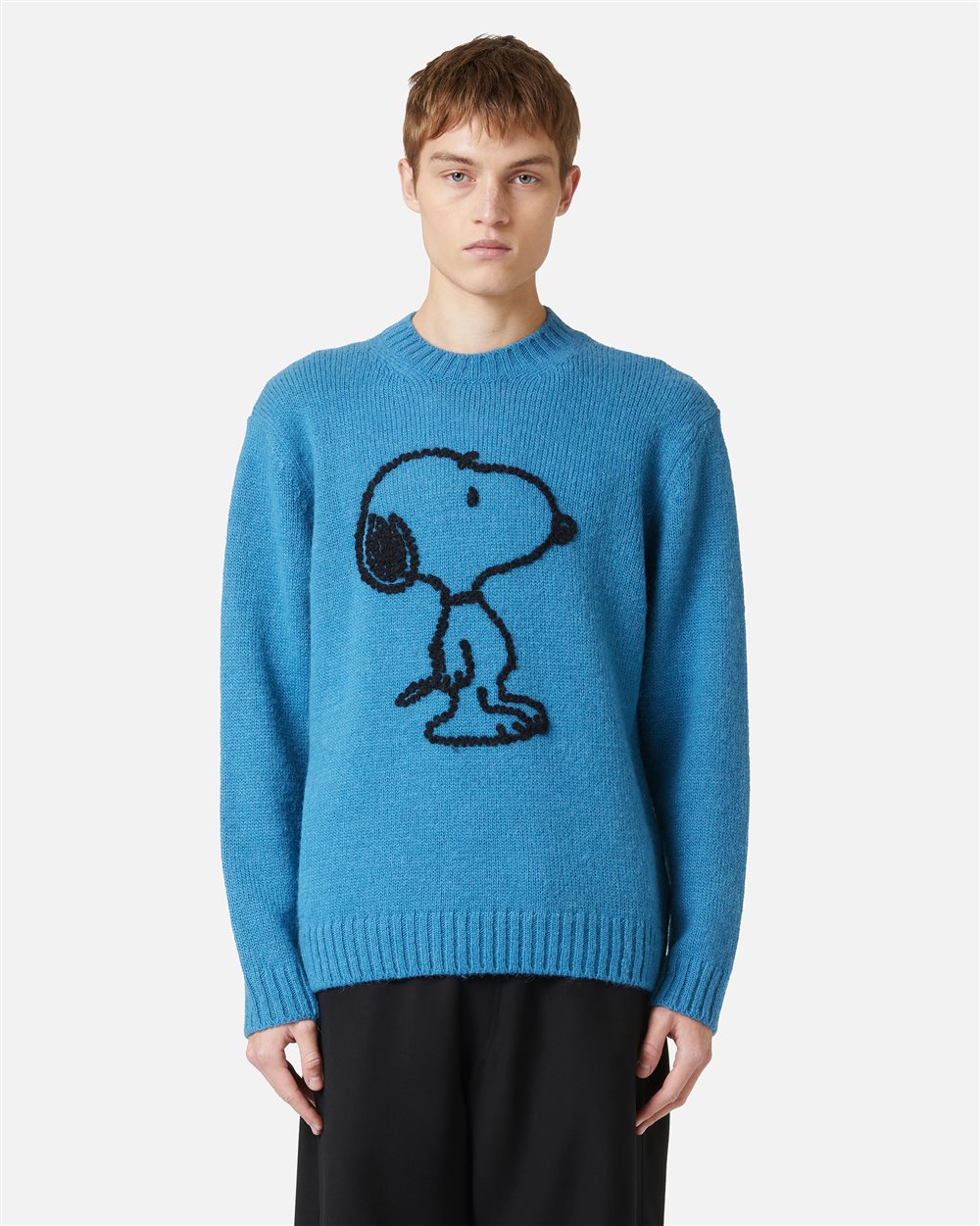 Crewneck sweater in dark blue wool and alpaca with embroidered details - Iceberg - Official Website