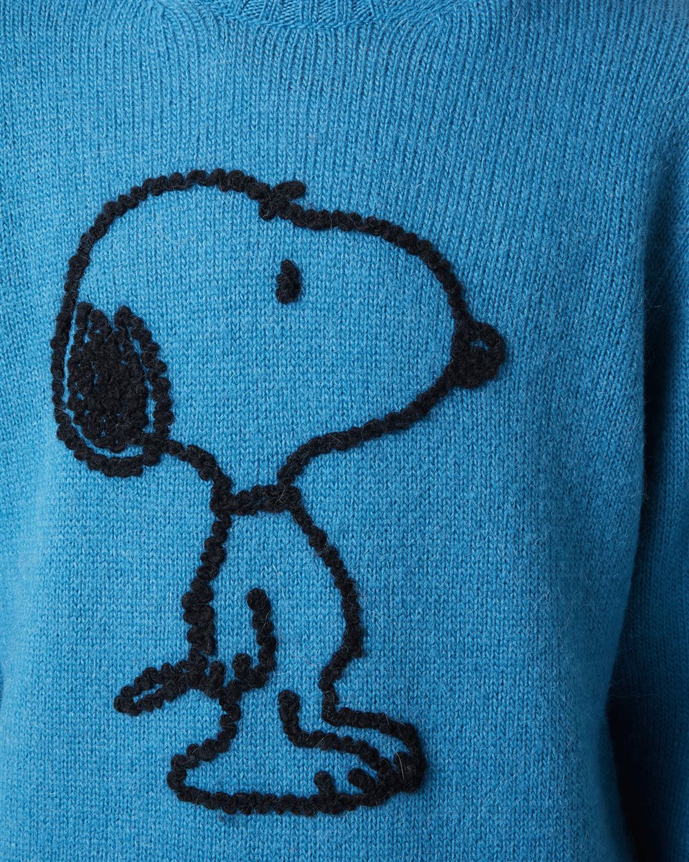 Crewneck sweater in dark blue wool and alpaca with embroidered details - Iceberg - Official Website