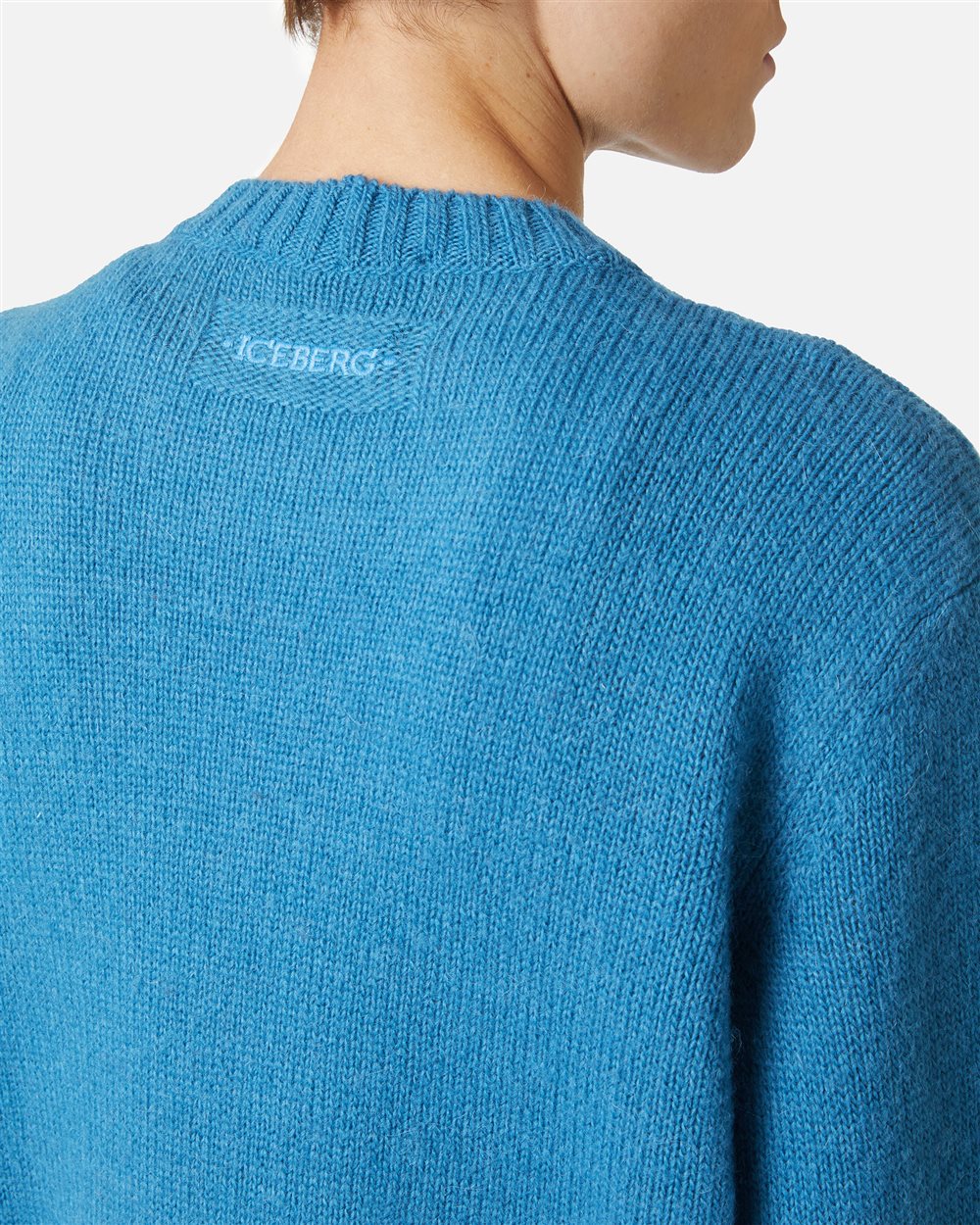 Crewneck sweater in dark blue wool and alpaca with embroidered details - Iceberg - Official Website