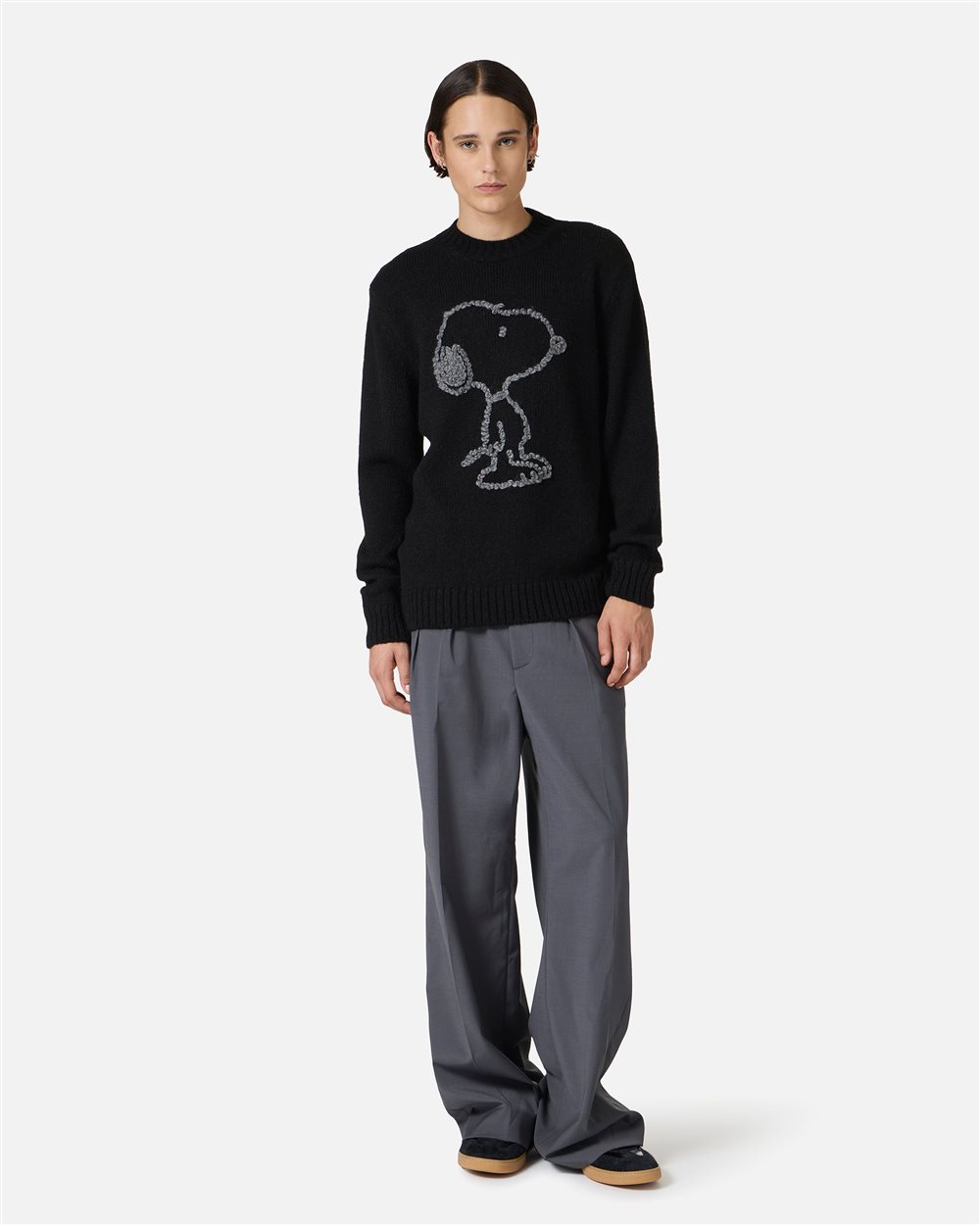 Black wool and alpaca crewneck sweater with embroidered details - Iceberg - Official Website