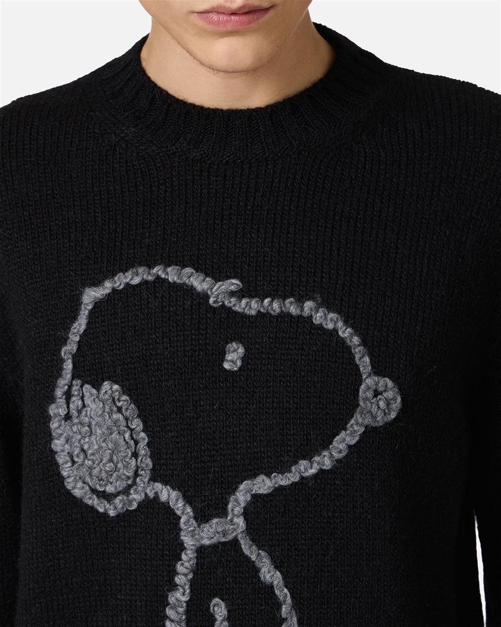 Black wool and alpaca crewneck sweater with embroidered details - Iceberg - Official Website