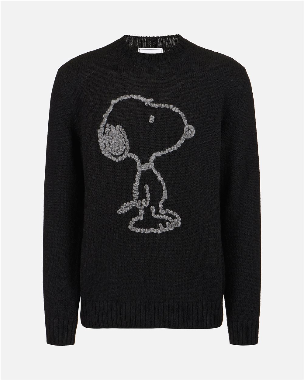 Black wool and alpaca crewneck sweater with embroidered details - Iceberg - Official Website