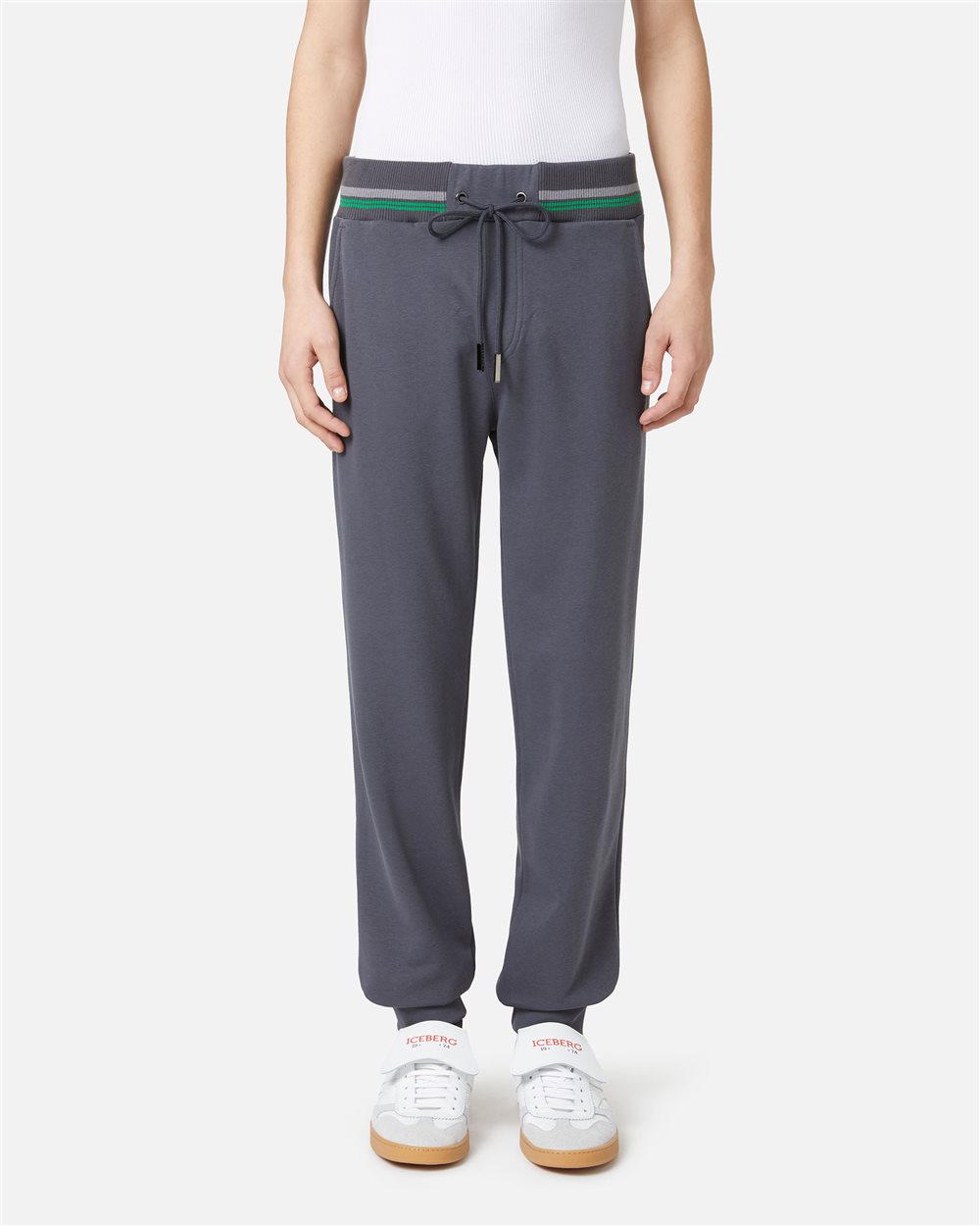 Dark grey sustainable fleece joggers with embossed Iceberg logo - Iceberg - Official Website