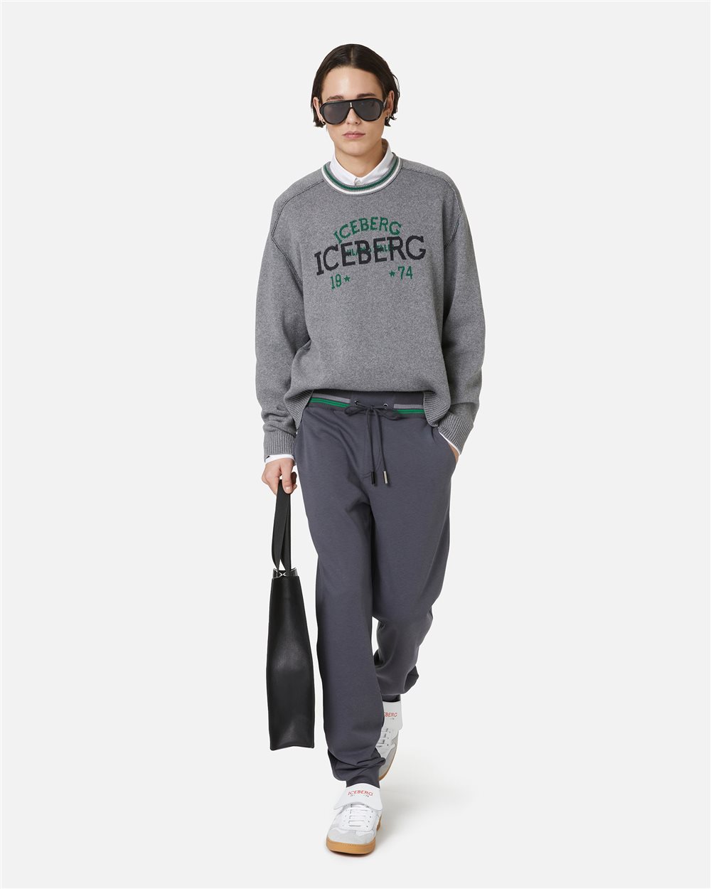 Dark grey sustainable fleece joggers with embossed Iceberg logo - Iceberg - Official Website