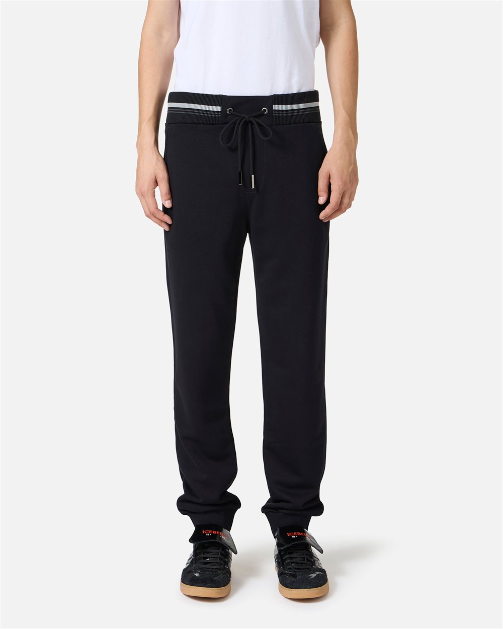 Dark black jogger in sustainable fleece with embossed Iceberg logo - Iceberg - Official Website