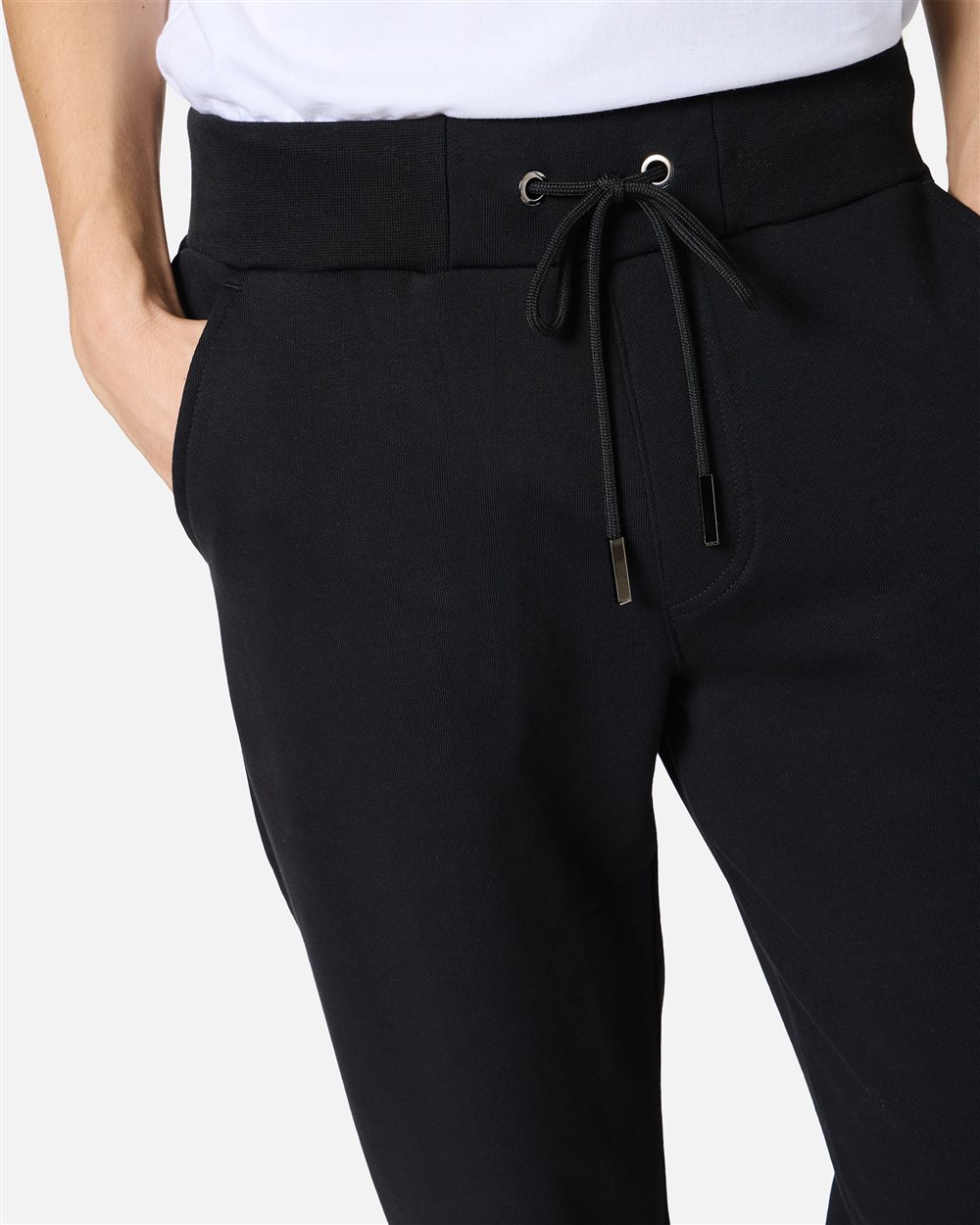 Regular fit trousers in black cotton fleece with embroidered bear patch - Iceberg - Official Website