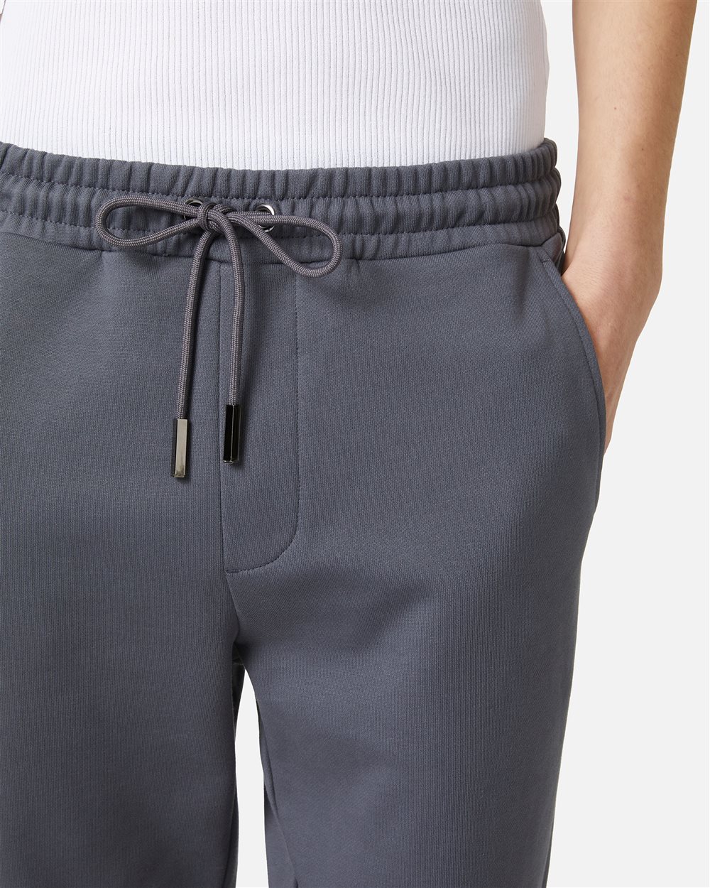 Straight leg fit trousers in dark grey cotton fleece with "Dont Overthink This" print - Iceberg - Official Website