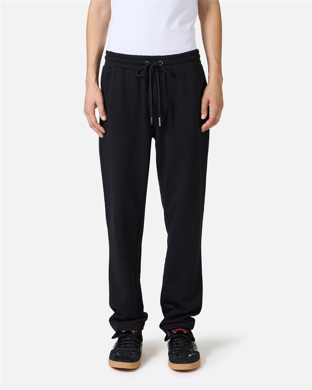 Straight leg fit trousers in black cotton fleece with "Dont Overthink This" print - Iceberg - Official Website