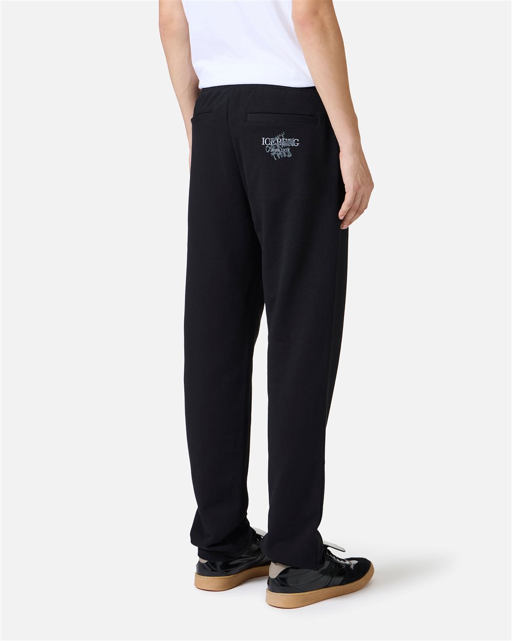Straight leg fit trousers in black cotton fleece with "Dont Overthink This" print - Iceberg - Official Website