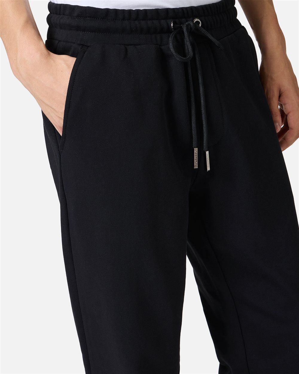 Straight leg fit trousers in black cotton fleece with "Dont Overthink This" print - Iceberg - Official Website