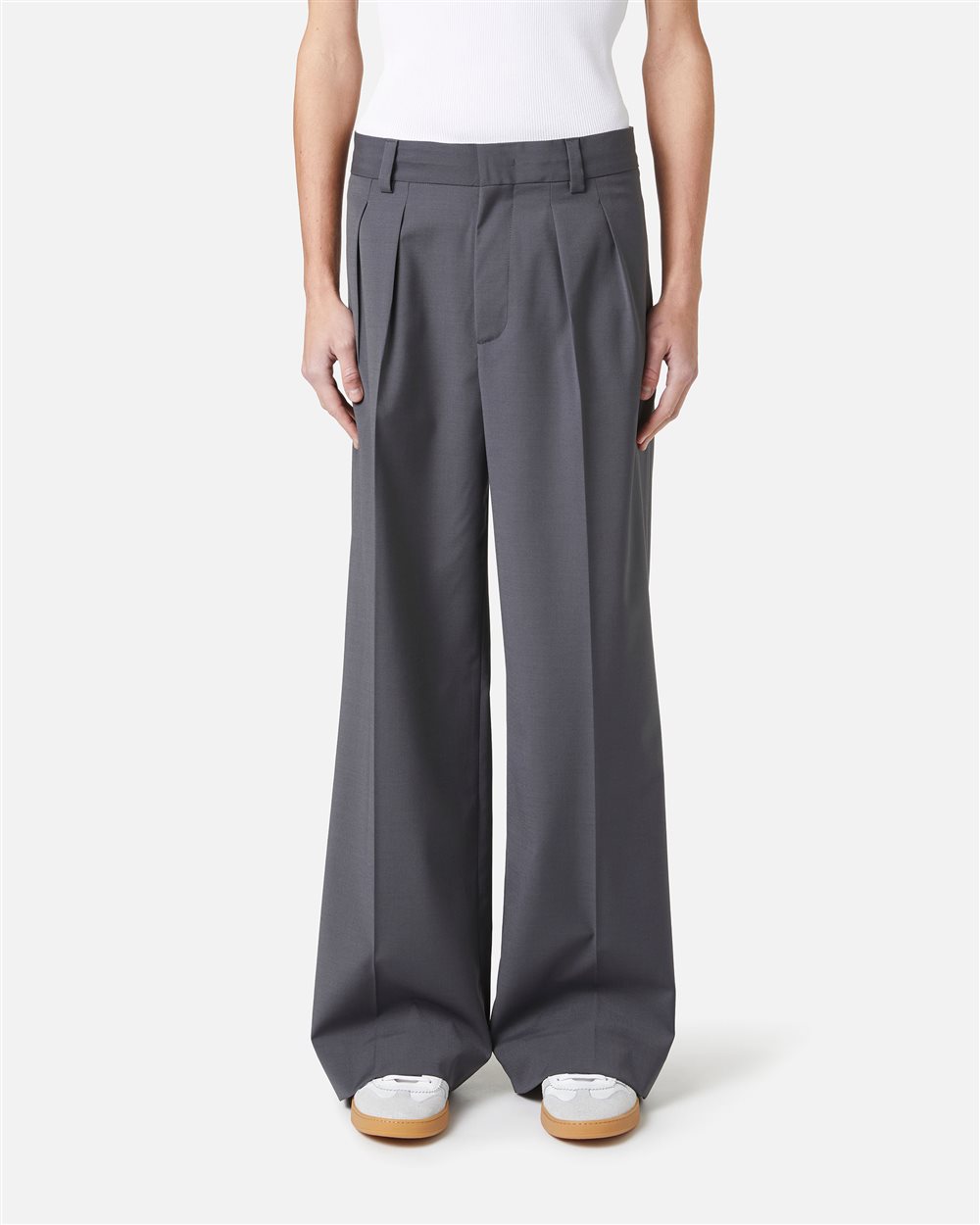 Wide leg trousers in cool wool fabric, dark grey - Iceberg - Official Website