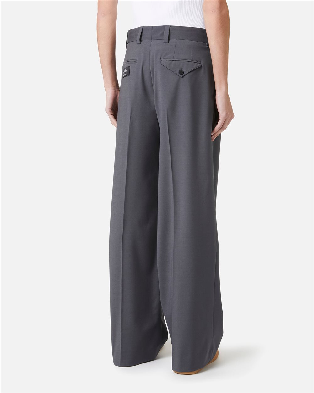 Wide leg trousers in cool wool fabric, dark grey - Iceberg - Official Website