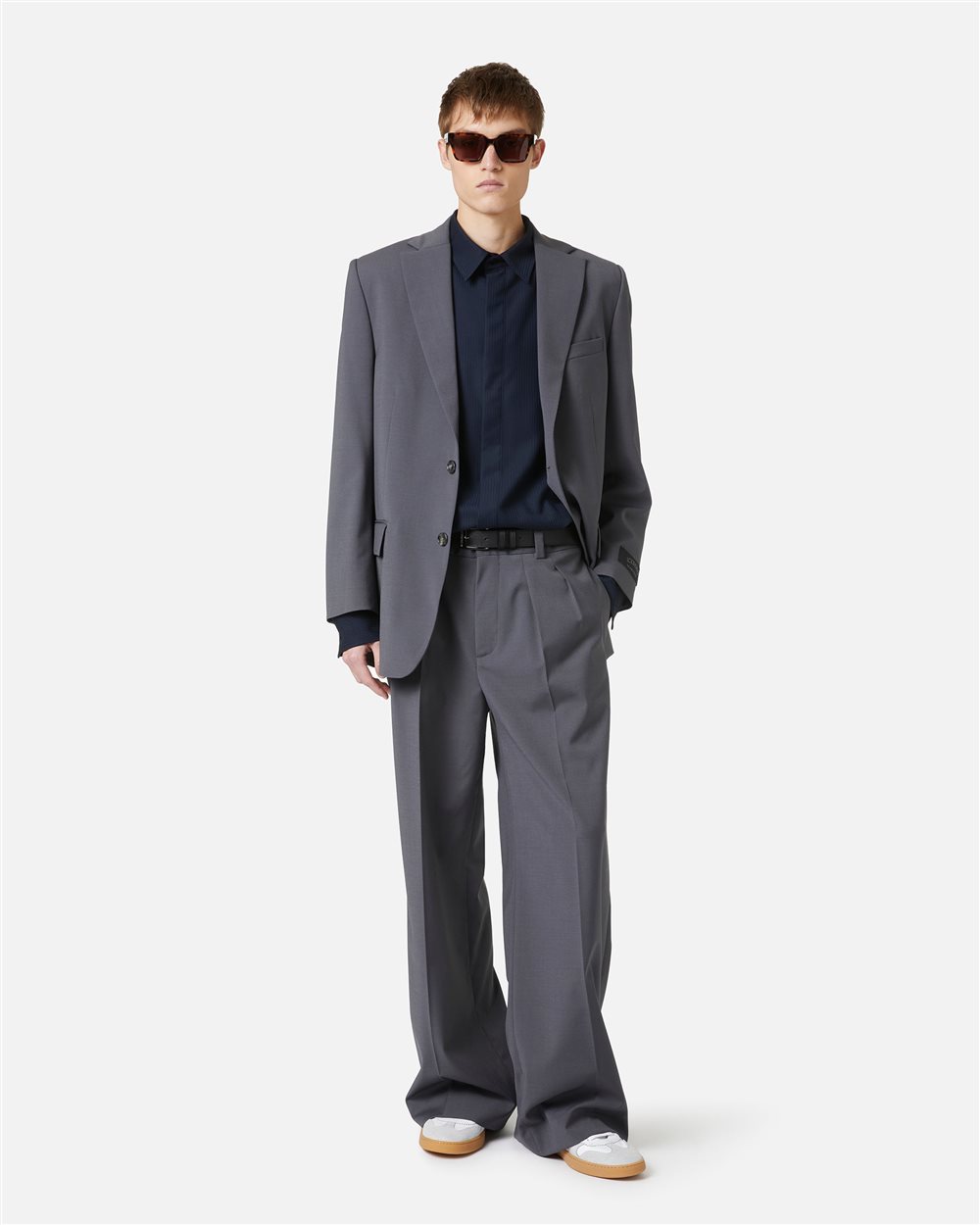 Wide leg trousers in cool wool fabric, dark grey - Iceberg - Official Website
