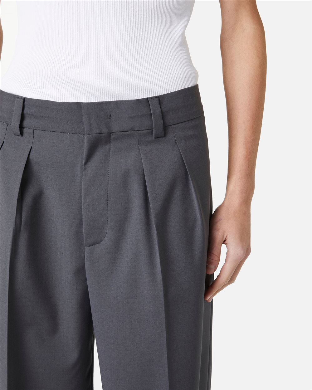 Wide leg trousers in cool wool fabric, dark grey - Iceberg - Official Website