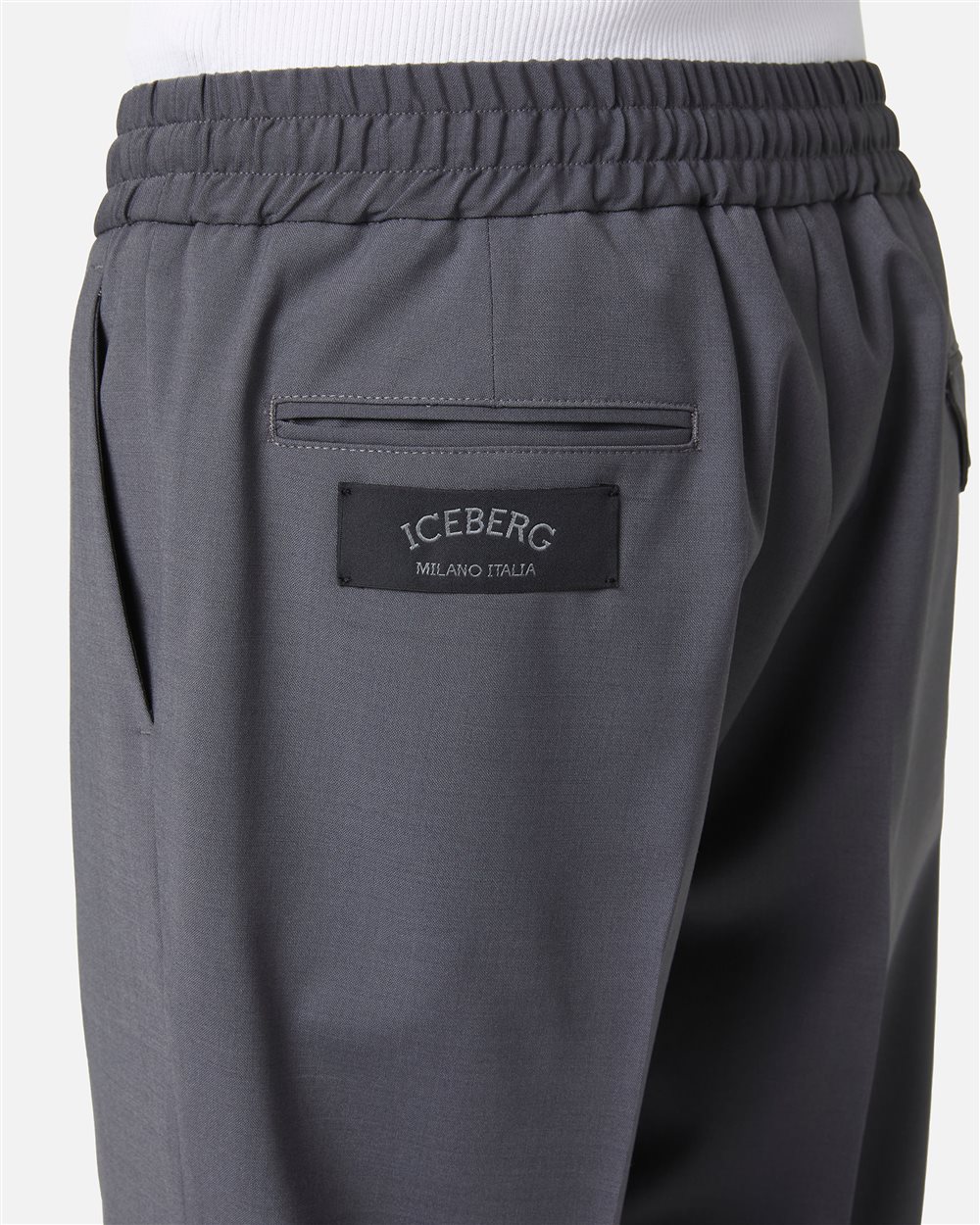 Dark grey cool wool fabric trousers with elastic waist - Iceberg - Official Website