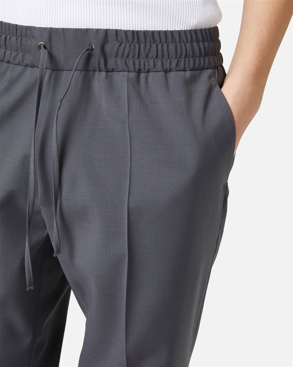 Dark grey cool wool fabric trousers with elastic waist - Iceberg - Official Website