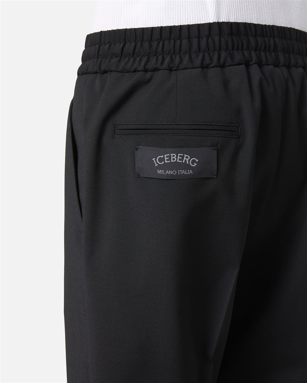 Black cool wool fabric trousers with elastic waist - Iceberg - Official Website
