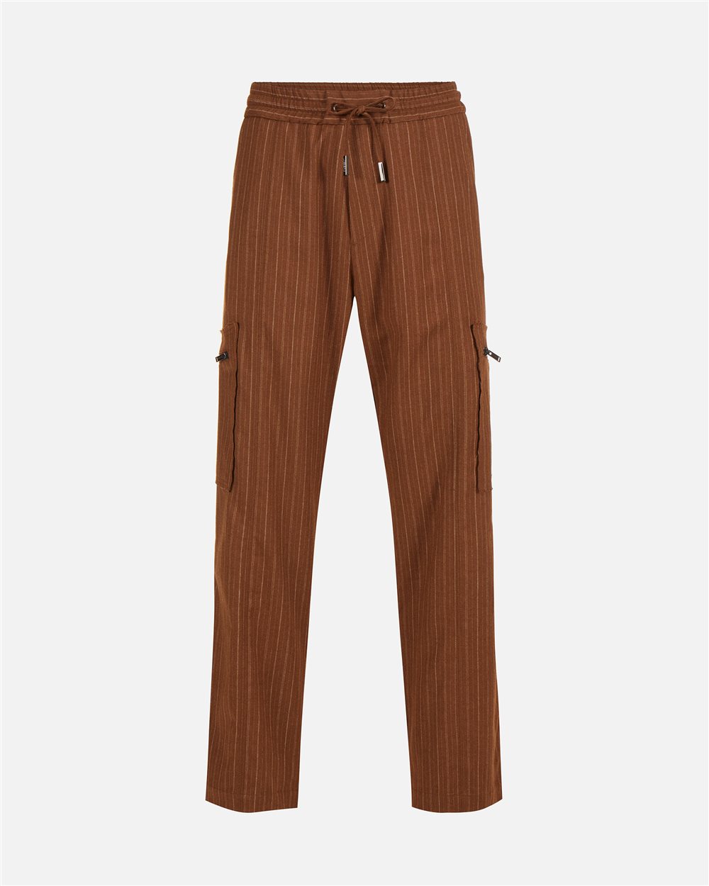 Cargo fit trousers with pinstripe, hazelnut background and grey stripe - Iceberg - Official Website