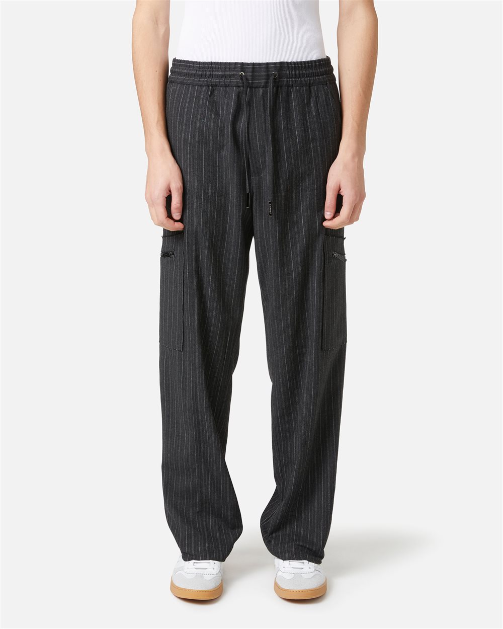 Light grey and navy grey pinstriped cargo fit trousers - Iceberg - Official Website
