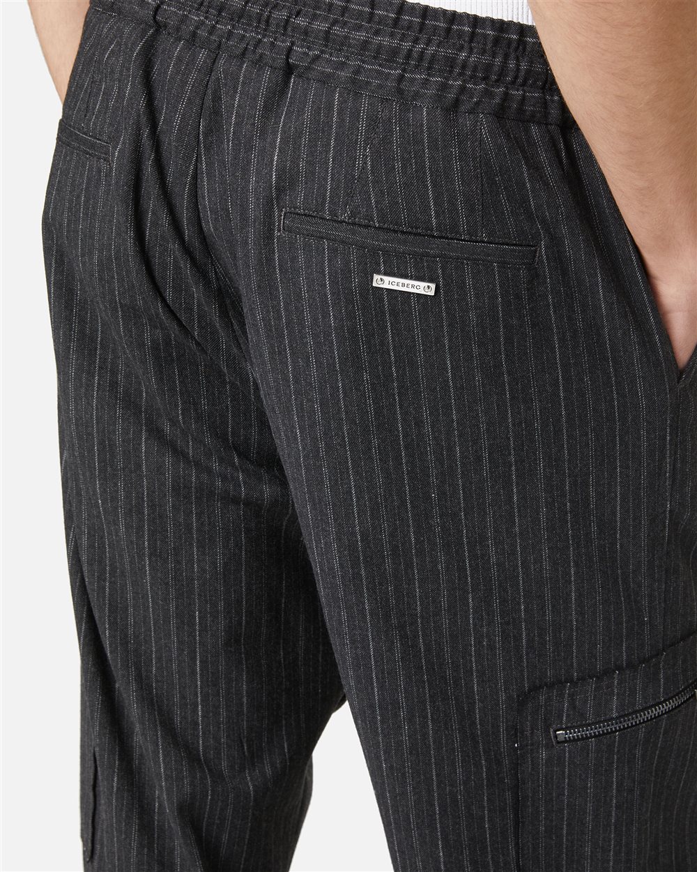 Light grey and navy grey pinstriped cargo fit trousers - Iceberg - Official Website